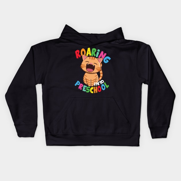 Roaring Into Preschool - Kawaii Cat Kids Hoodie by Luna Illustration